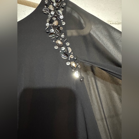 SLNY Black Beaded Chiffon Sheer Formal‎ LBD Dress Size 6  Gothic MOTB Funeral - Picture 4 of 6
